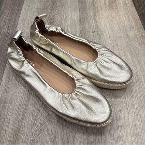 Cole Haan Seaboard Metallic Leather Espadrille Flats Silver Women's 8.5 Ballet